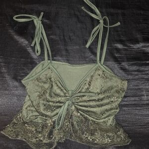 ROMWE Olive Lace Detail Top